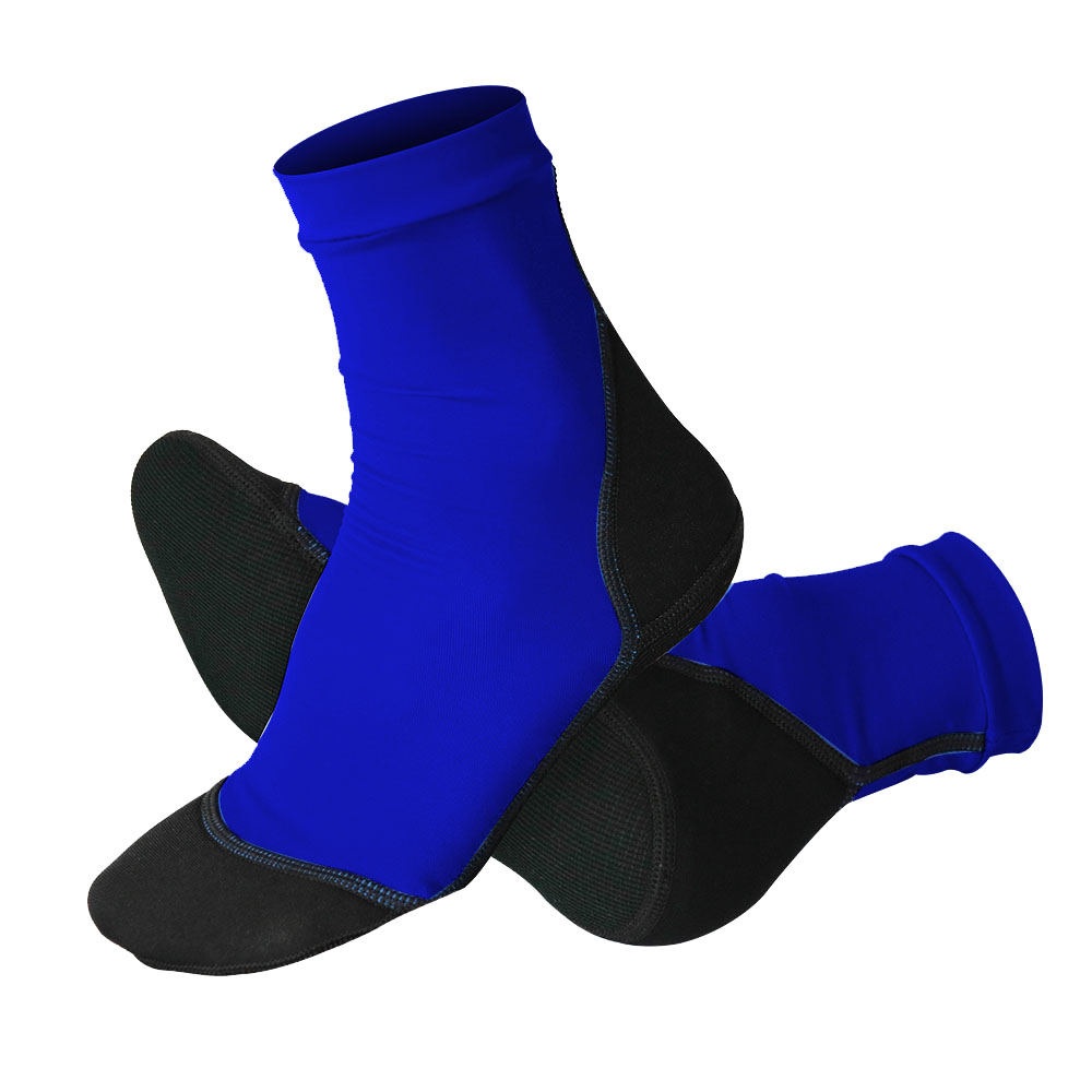 Calcetines de aleta de neopreno para playa, voleibol, fútbol, parte superior fina de poliéster, suelas de neopreno de 1,5mm, zapatos de agua con protección solar: Azul marino / 6