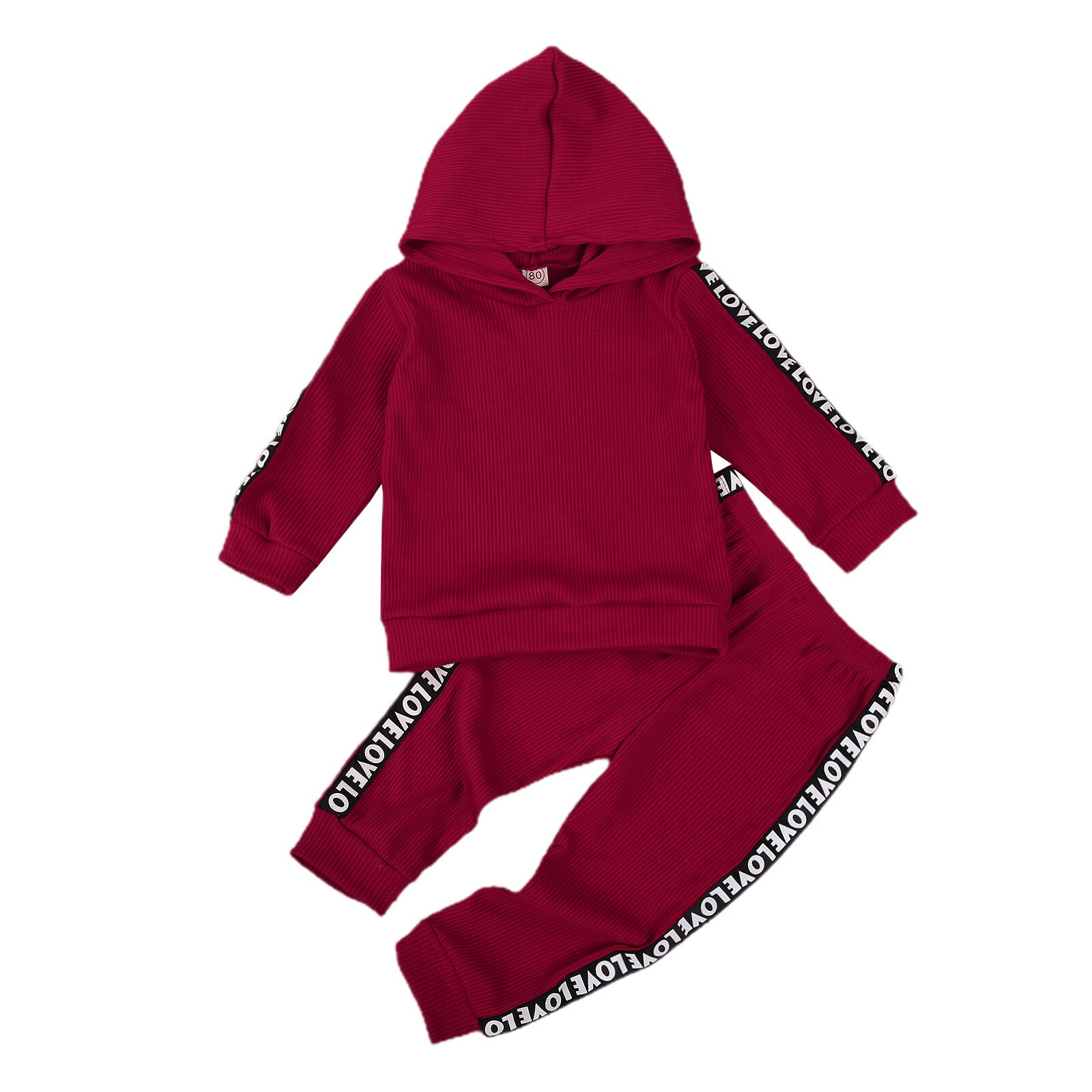 2-7 ans bébé garçons filles côtelé tenues lettre manches longues à capuche + élastique-taille pantalon costume printemps automne 2 pièces vêtements: A / 3T