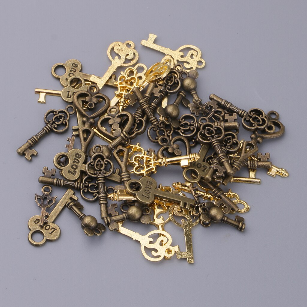 50 Stuks Diverse Vintage Key Charms Brons Gouden Hangers Voor Sieraden Maken