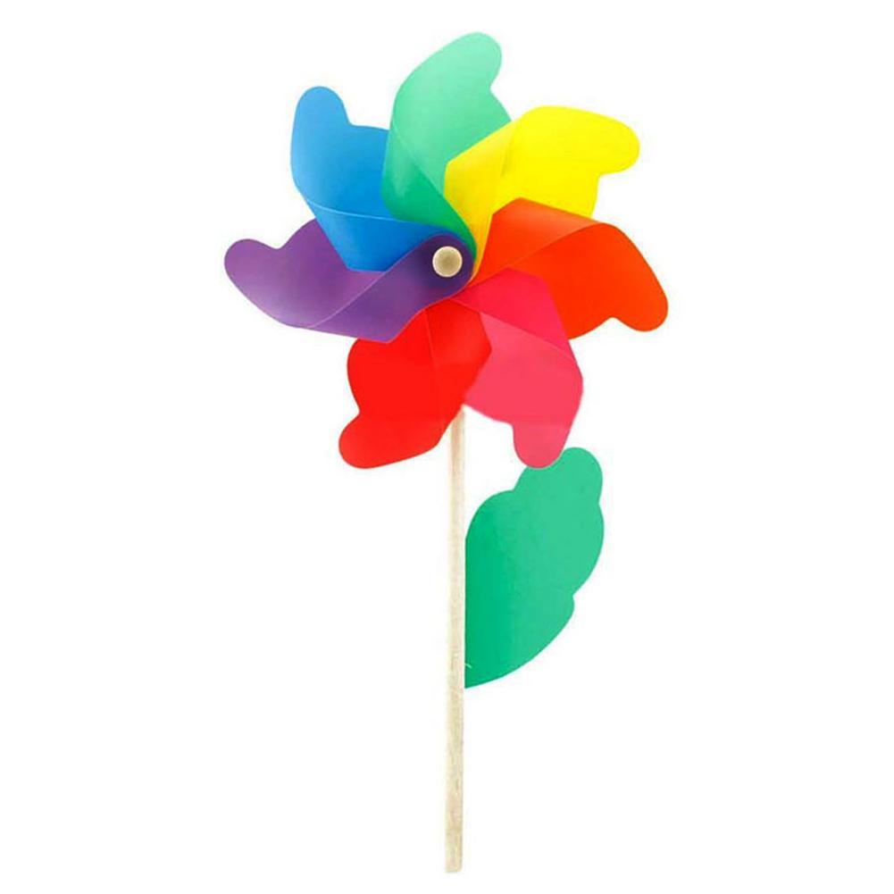 Moulin à vent arc-en-ciel avec piquet en bois, jouet pour enfants, Art déco de jardin,: 24cm