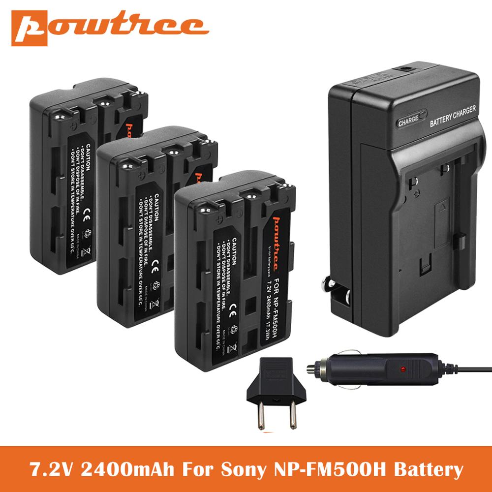 2,4 Ah NP-FM500H Ersatz Batterie + USB Ladegerät für Sony Alpha A57 A58 A65 A77 A99 A550 A560 A580 A700 a850 A900 Sony SLT a99 II