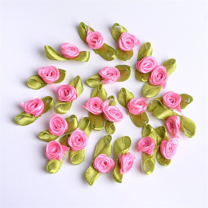 Mini Roses artificielles en soie, 500 pièces, 1.5cm, ruban en Satin, fleurs, fait à la main, décoration de mariage: Pink