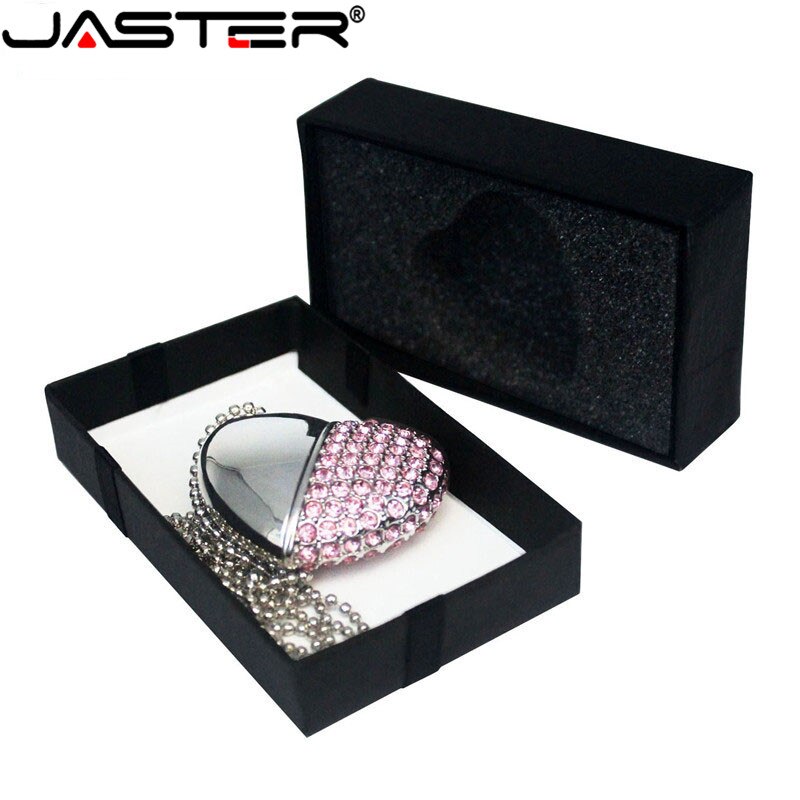 JASTER-unidad Flash USB, cristal, corazón de amor + caja, piedra preciosa 4G/ 8G/ 16G/ 32G /diamante, de boda