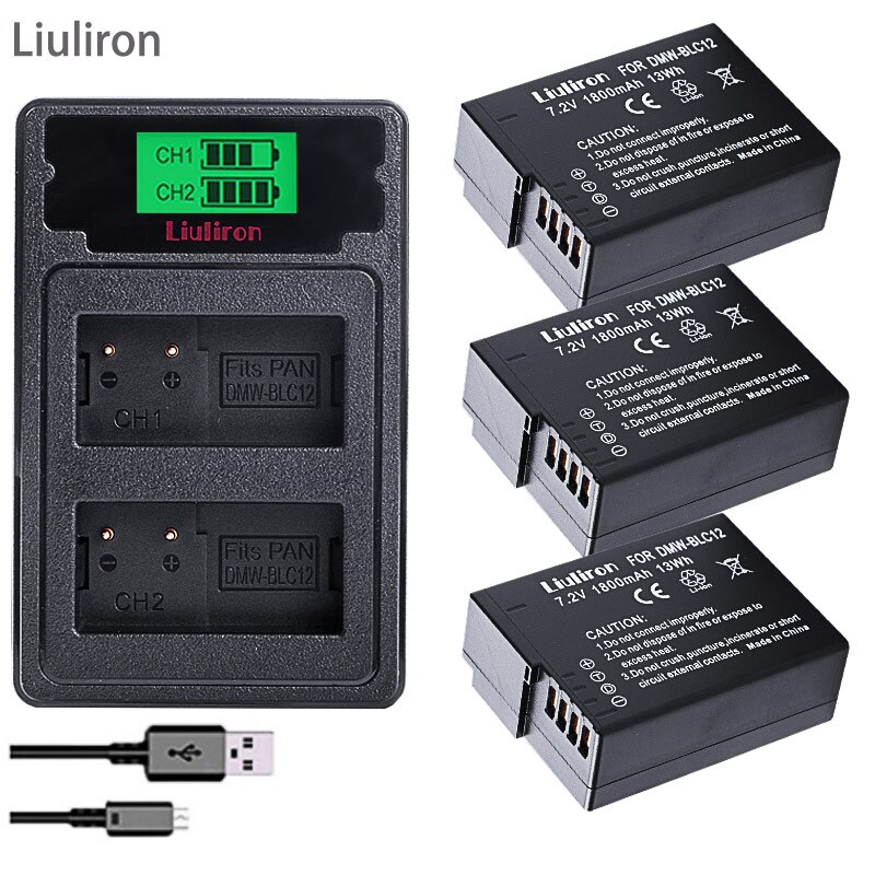 Bateria DMW-BLC12 BLC12E BLC12PP Dmw BLC12 Batterijen + Dual Charger Voor Panasonic Lumix FZ1000,FZ200,FZ300, g5, G6,G7,GH2,DMC-GX8: charger and 3battery