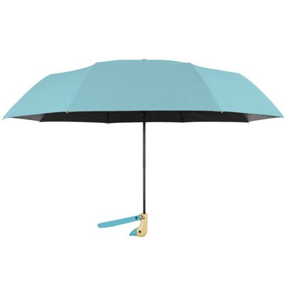 Træ andehoved håndtag paraply  uv 50+  skygge regn eller skinne folde dyr rejse paraply aldrig våd bærbar roman paraply: Blå