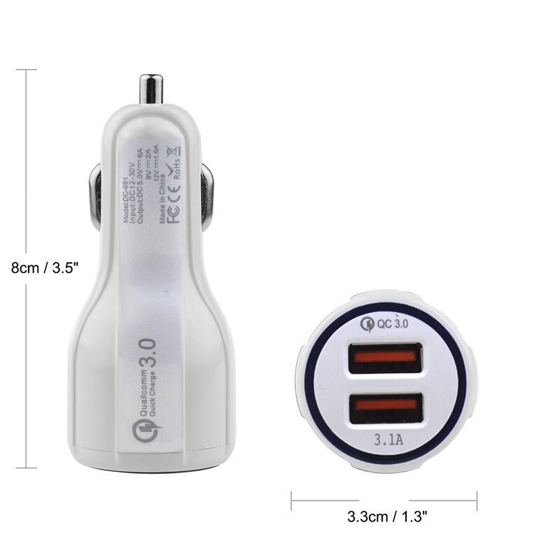 Hotest Autolader Dual Port QC3.0 Snelle Lading 39W Autolader Dual Usb Snel Opladen 6A Voor Mobiele Tabletten