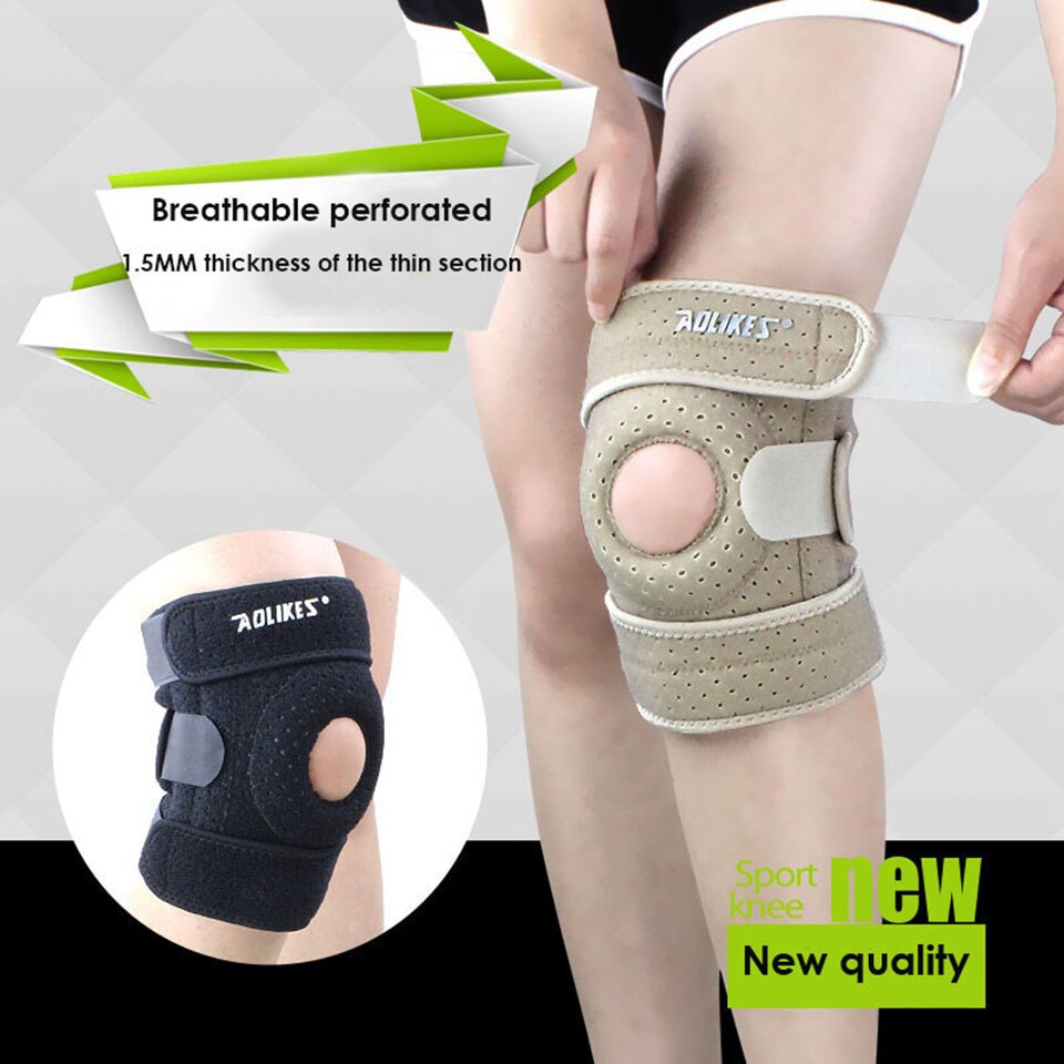 Aolikes 1 stk justerbar sportstræning elastisk knæstøtte bøjle knæpude justerbar patella knæpuder hul knæpude sikkerhed