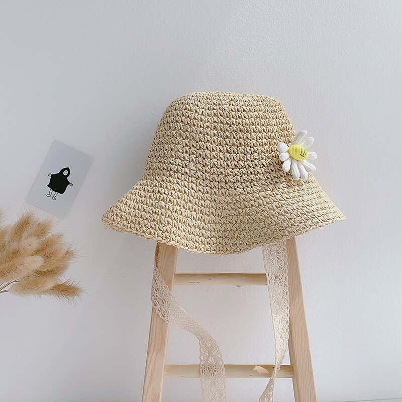 Sommar barns stråhatt tjejer hatt solkräm solhatt sommar baby solhatt söt prinsesshatt: Beige