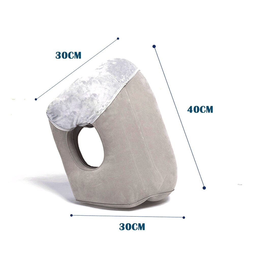 Inflatable travel sleeping bag portable cushion comfortable soft pillow men and women outdoor plane flight train easy sleep: Light Grey