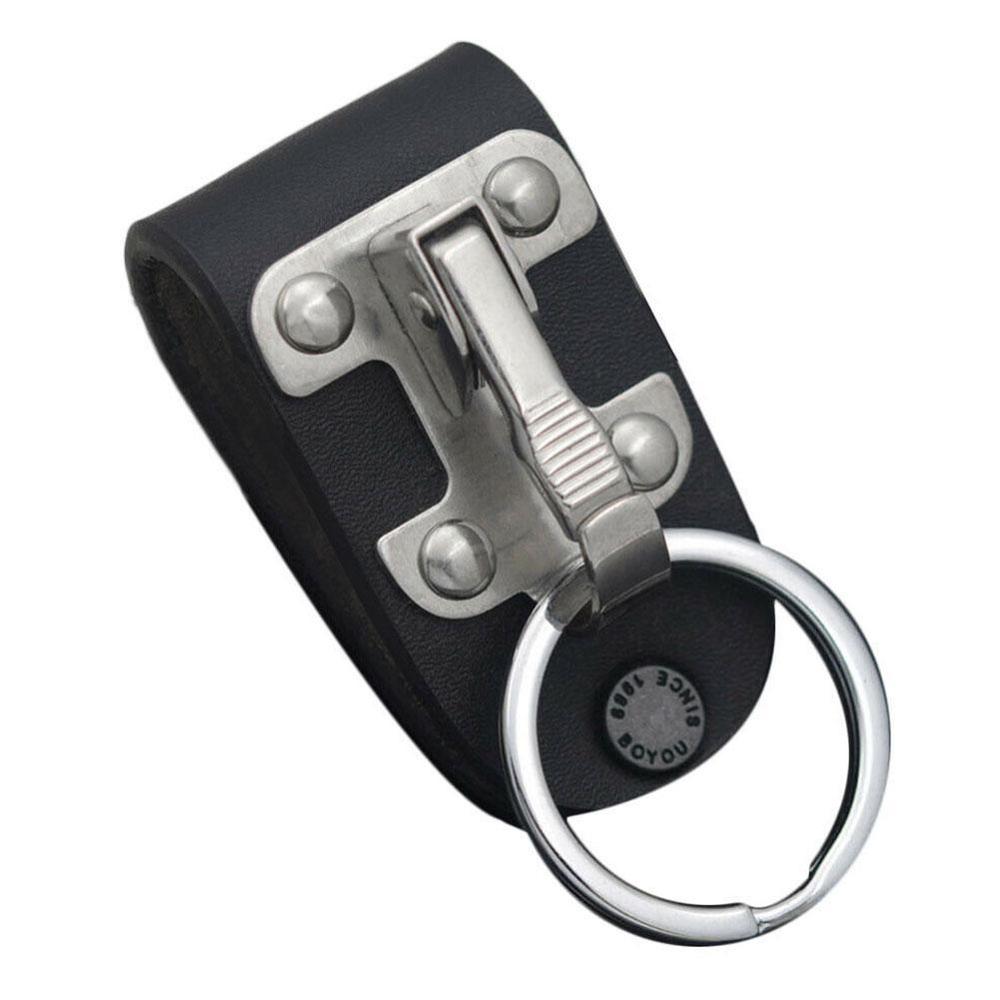 Key Chain Men Black PU Leather Stainless Steel Keyring For Business Belt Accessories Belt Clip Ring Holder Keyring