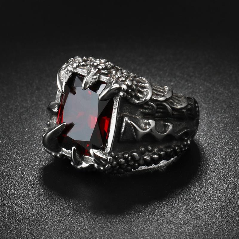 Vintage Rvs Ring Mannen Punk Dragon Claw Crystal Zirconia Finger Ring Trendy Mannelijke Sieraden Party