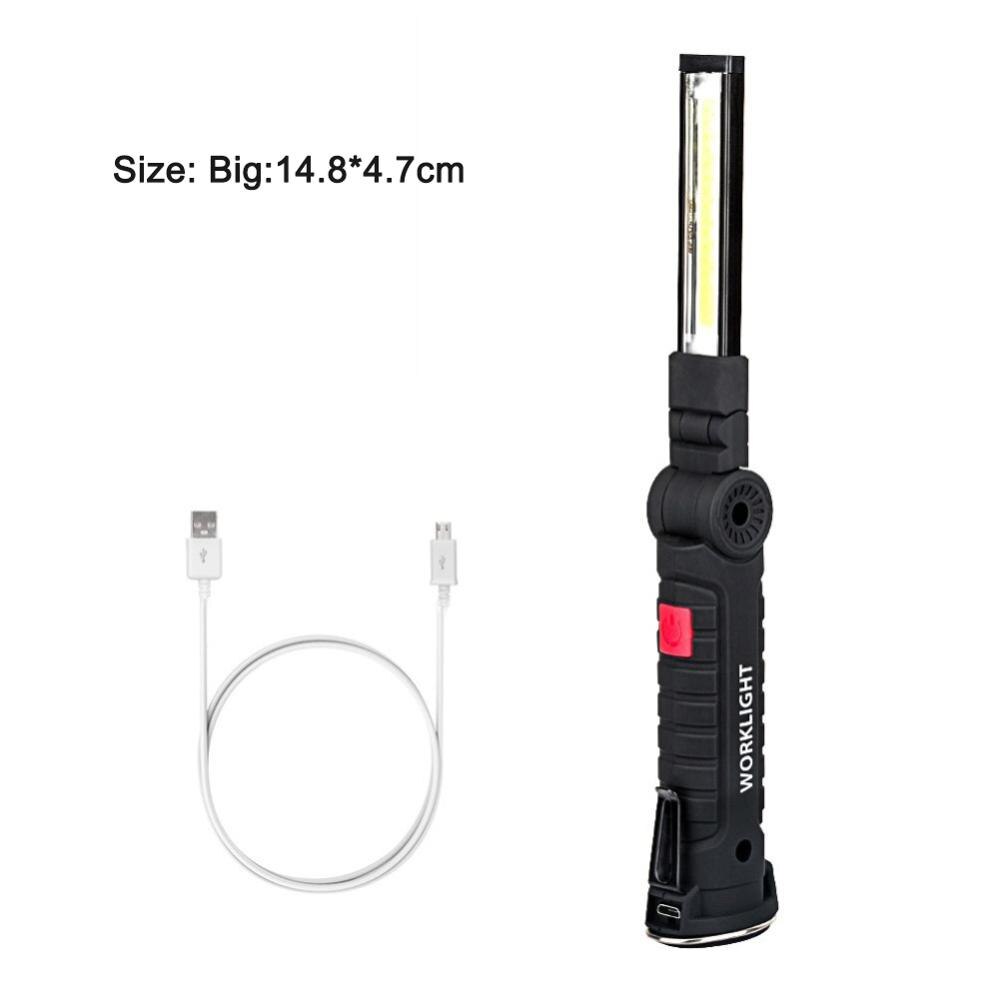 Portable COB LED Flashlight USB Rechargeable Torch Work Light Magnet Emergency Camping Lamp With Built-in Battery Magnet Hook: Type-D