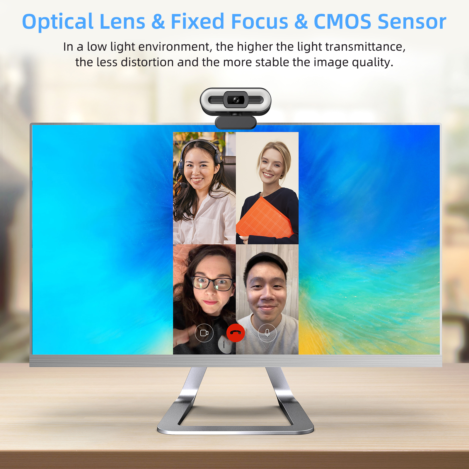 1080P Webcam Web Camera Built in Adjustable Ring Light Fixed Focus Optical Lens Microphone USB Computer Camera Plug and Play