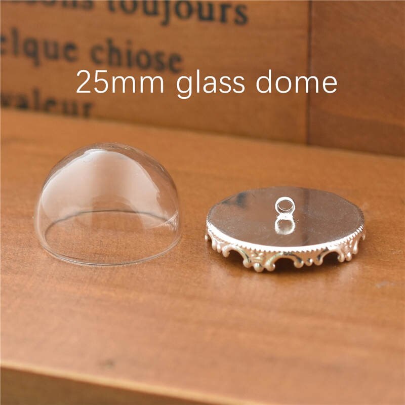 10set hollow glass dome with setting base beads cap set orb glass globe pendant glass bottle jewelry pendant: 25mm No12