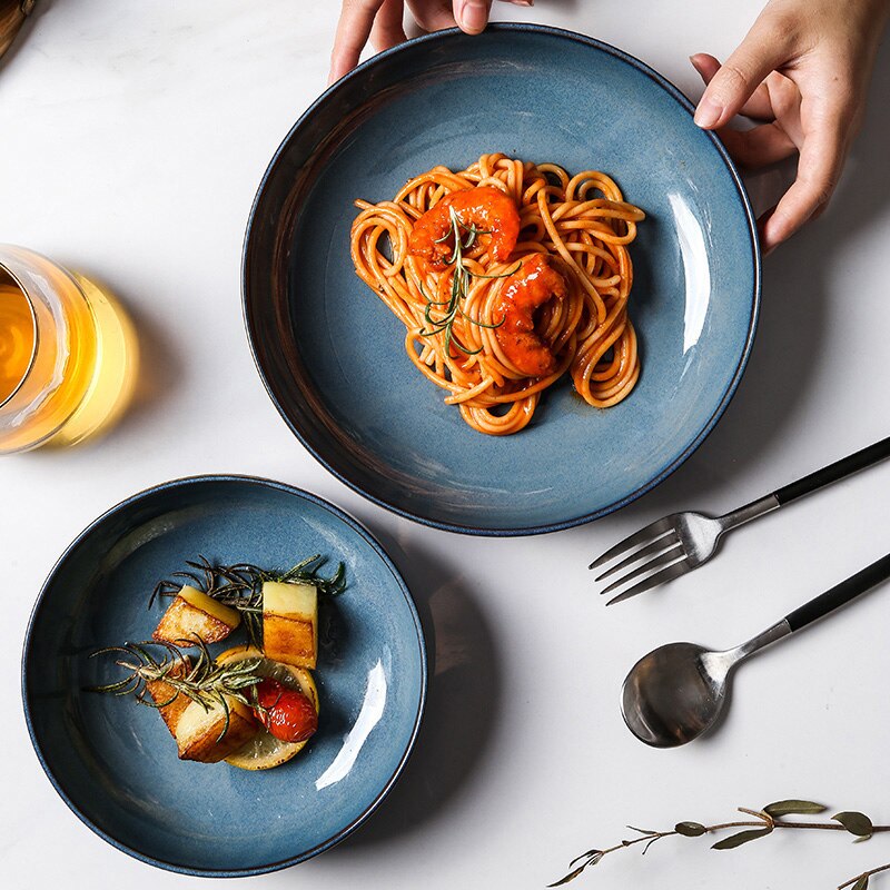 FANCITY household fish dishes, retro shallow bowls, ceramic dishes, rice dishes