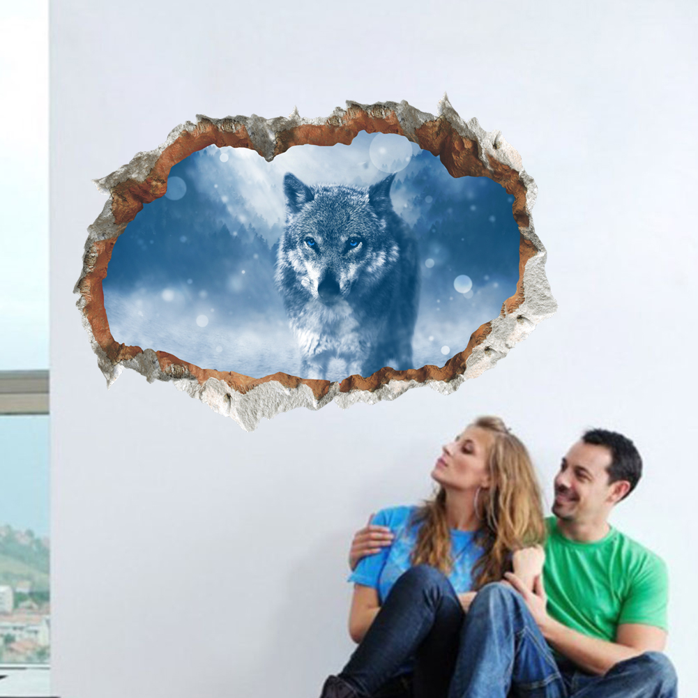 Arctic Snow Wolf Wall Stickers 3D Vivid Wall Decals Poster Mural Living Room Bedroom Home Decor