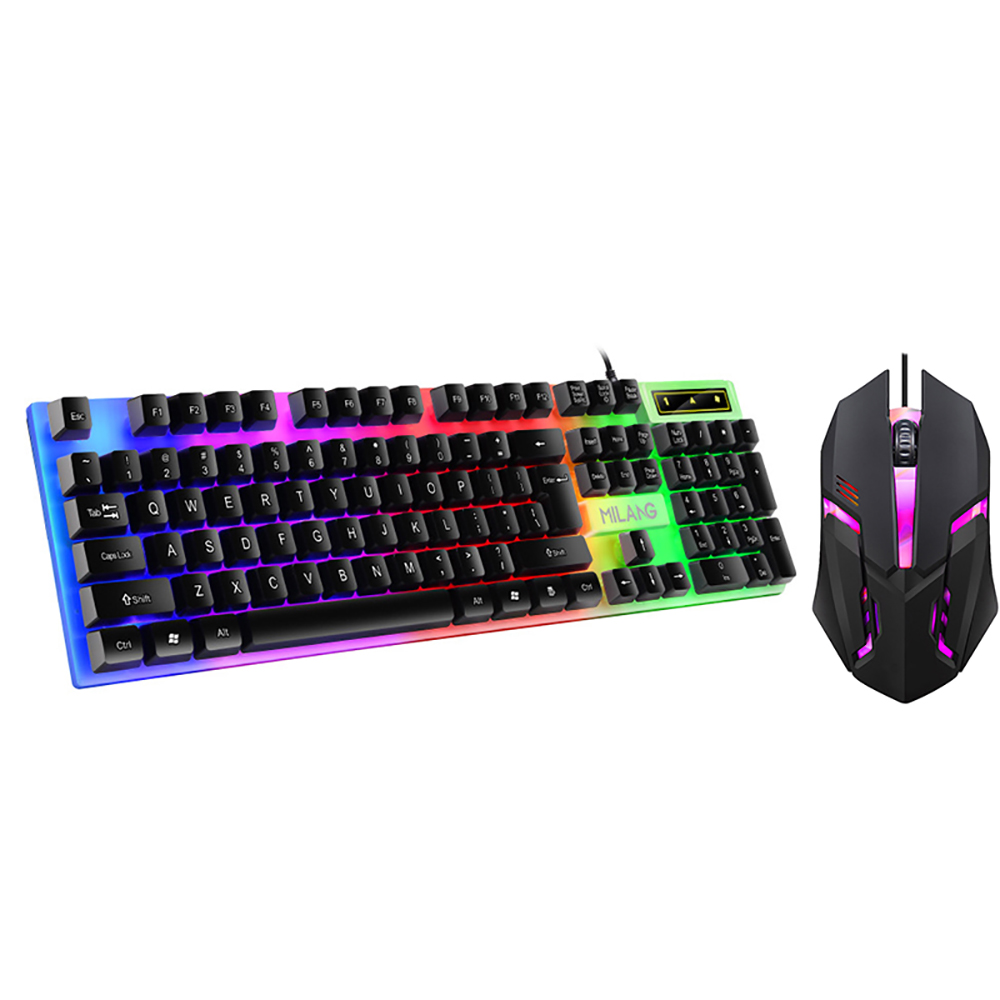 Verkabelt 104 Tasten Tastatur und Maus Set Business Office Gaming bunte Beleuchtung ergonomische Tastatur Maus für Laptop-PC-Zubehör: Silber