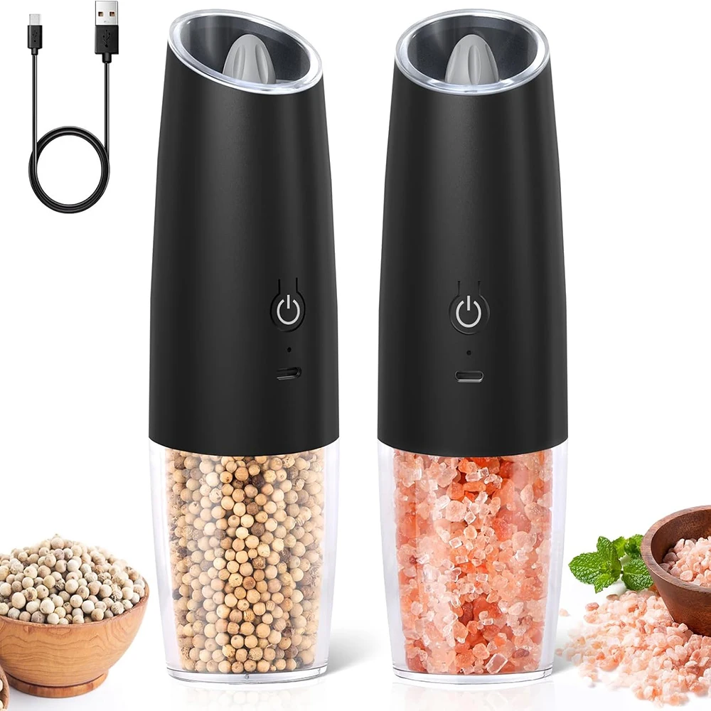 1/2Pcs Electric Pepper Grinder Salt And Pepper Grinder USB Rechargeable Adjustable Coarseness Spice Mill LED Light And bracket