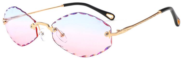 Populaire Kleine Randloze Zonnebril Dames Luxe 90 S Vintage Paars Ovale Zonnebril Man Oculos De Sol: C7 blue pink