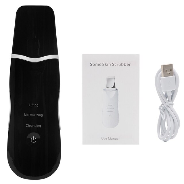 Ultrasone Huid Scrubber Diepe Gezicht Reinigingsmachine Peeling Schop Facial Pore Cleaner Gezicht Huid Scrubber Lifting Machine: Black No Box