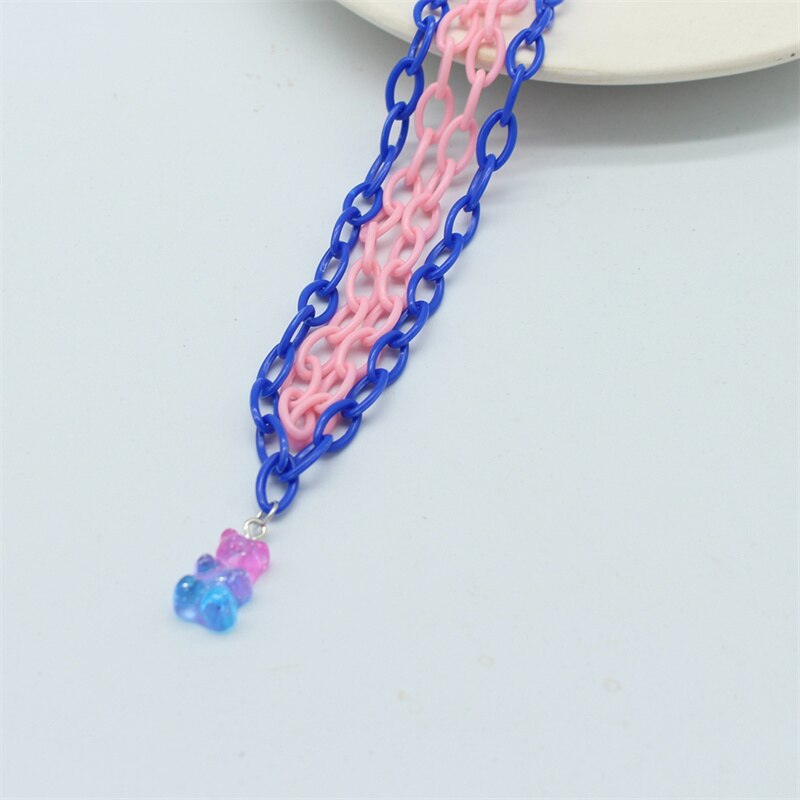 Collana con ciondolo orso in resina creativa colore caramella divertente doppio strato dichiarazione girocollo Harajuku regali gioielli per feste: 12