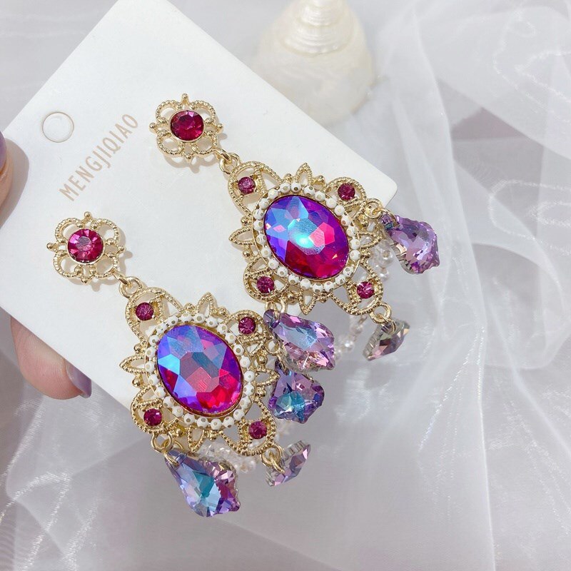 Vintage Korea Exaggerated Crystal Earrings for Women Shiny Pendientes Mujer Moda Dangle Statement Earrings