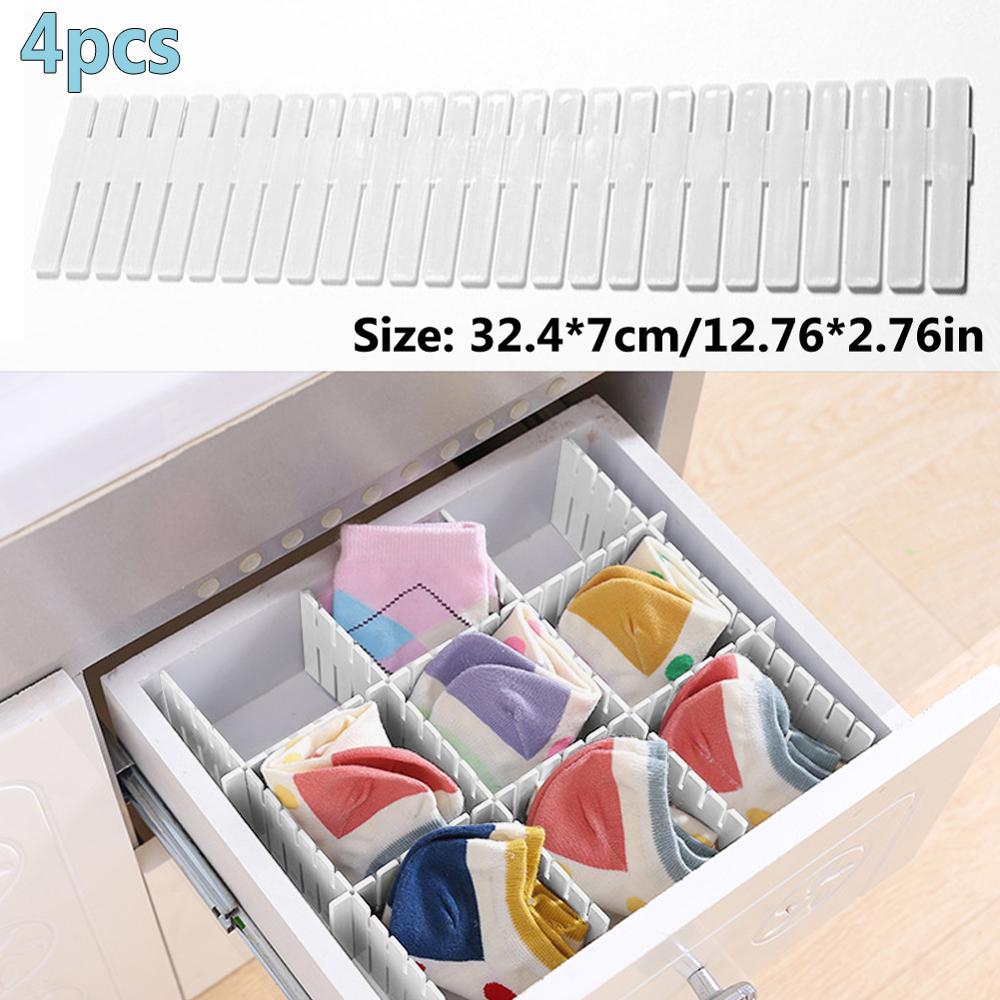 DIY Drawer Divider Adjustable Storage Shelves Grid Partition Board Household Storage Organizer Partition Board Space-saving Tool: 4Pcs White
