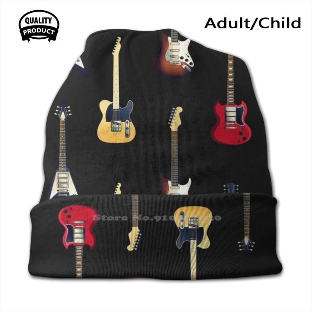 Seemless Electric Guitars Collection Art Soft Warm Child Girl Adult Sport Scarf Flying V Stratocaster Guitars Guitar: Knit Hat / Adult Size