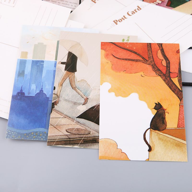 30 Sheets Happyness Paintings Retro Vintage Postcard Christmas Greeting Wish Poster Cards