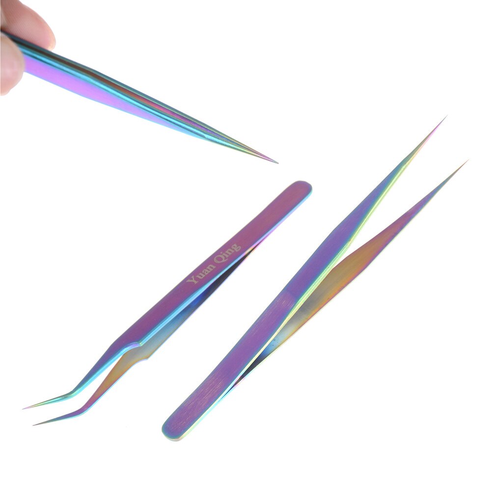 Stainless Steel Tweezer Rainbow Colorful Rhinestone Picker Tool Straight Or Curved Tweezer DIY Electronics Tools Repair Tools