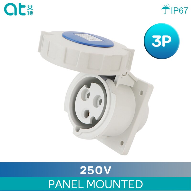IP67 Waterproof Industry Power Socket 3 4 5 Pin 16A 32A Surface Mounted and Panel Mounted