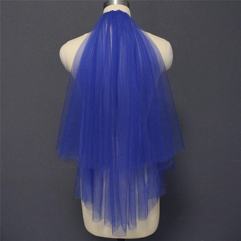 Plain Tule Bruiloft Sluier Zachte 2 Lagen Bridal Veil Met Metalen Kam 2T Cover Gezicht Sluier Accessoires: Blauw