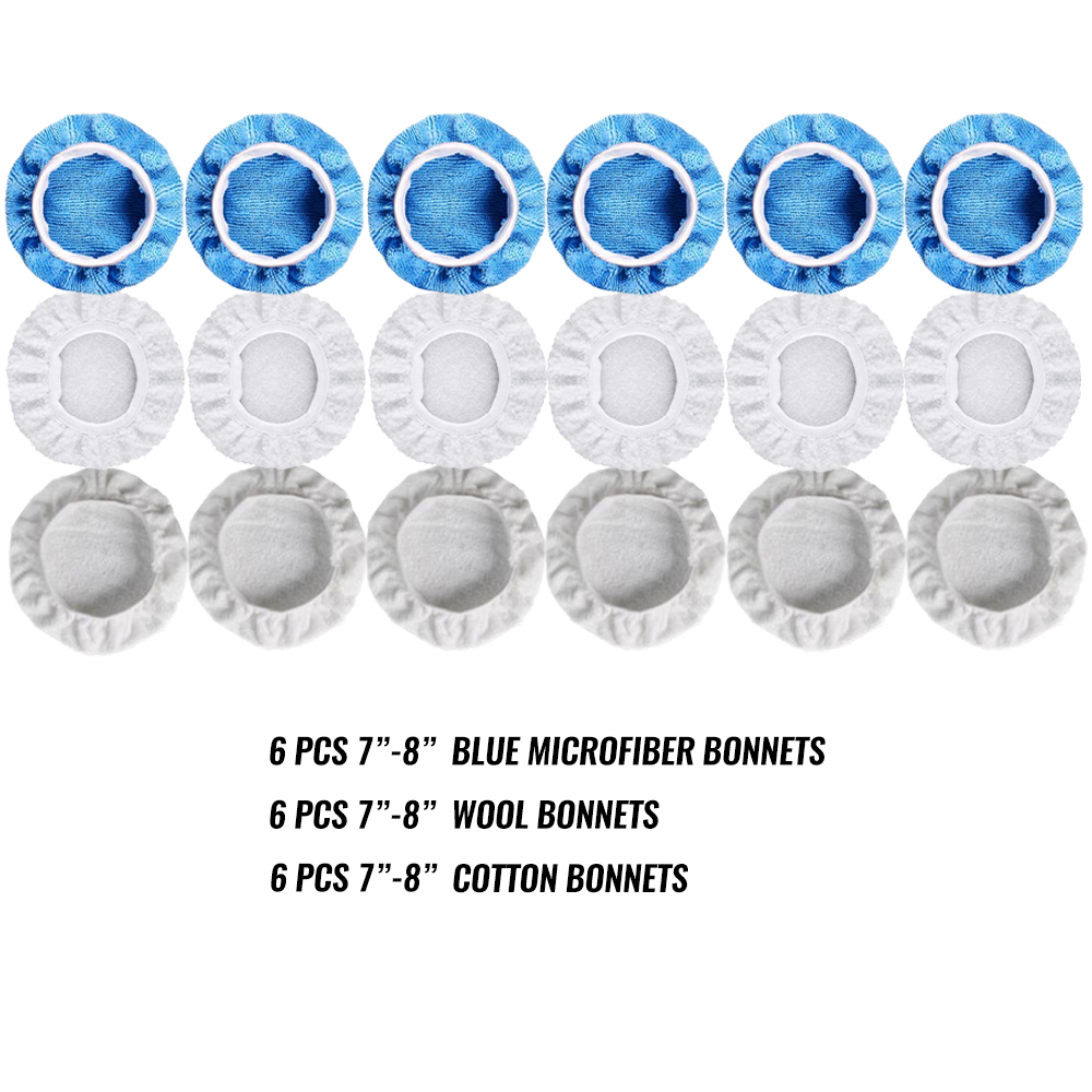 Pack of 18 Car Polisher Pad Bonnet Soft Microfiber Polishing Bonnet Buffing Pad Cover For Car Polisher 5-6" 7-8" 9-10" 3 sizes: 18pcs 7-8MIX