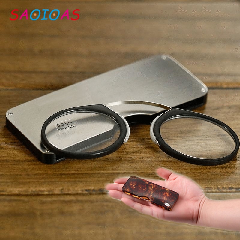 SAOIOAS TR90 plegable Clip nariz gafas de lectura hombres mujeres fácil de llevar con caja de tarjeta redonda gafas de prescripción hombres + 1,0 + 2,0 + 2,5