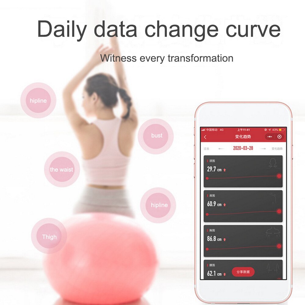 Bluetooth APP Digital Body Tape Measure 150cm LED Electronic Health Band Tape Ruler Circumference and Linear Measure Mode Body