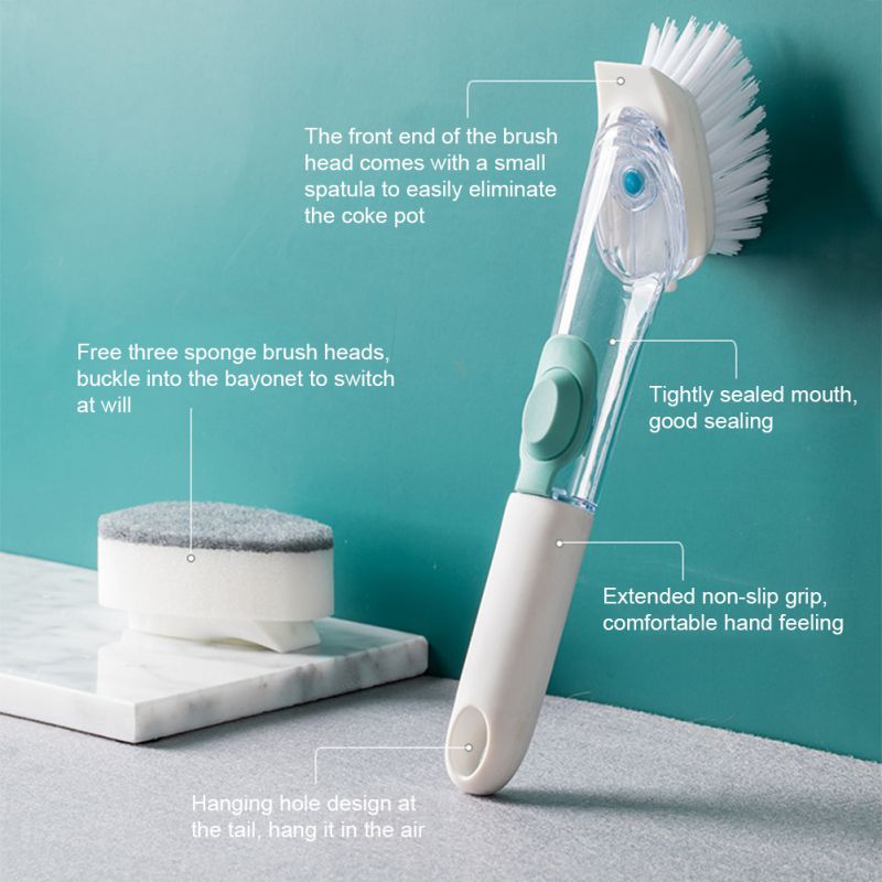 Dish Brush Kitchen Brush Pans Sink Cleaning With Soap Dispenser Pots Scrubber Kitchen Sink Brush With 3 Sponge Refill Home Tools