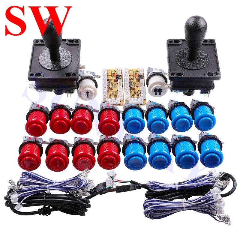 American joystick DIY Kit Parts Zero Delay USB Arcade controller To PC Connection The American style Joystick Happ Push Buttons: Red with Blue