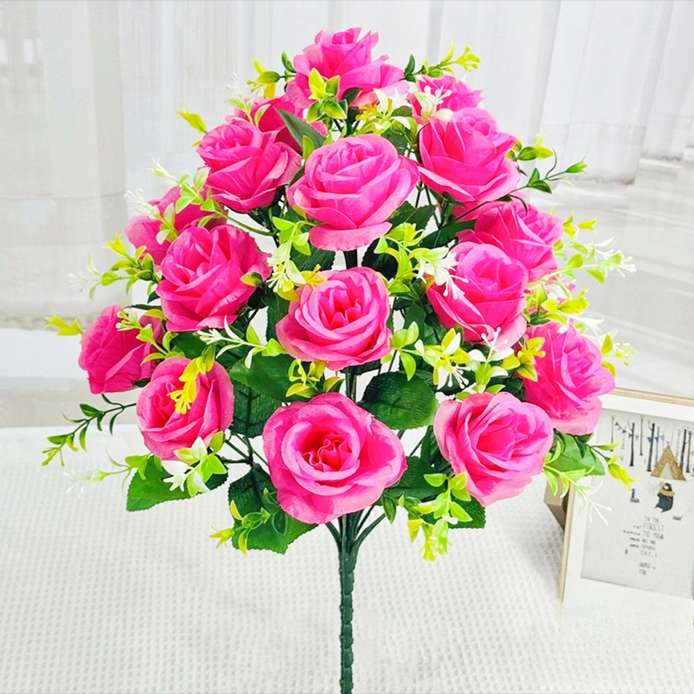 18 Heads Artificial Flowers Silk Rose Festival Home Table Decor Wedding Bridal Bouquet Outdoor Yard Garden Diy Artificial Flower: Gold