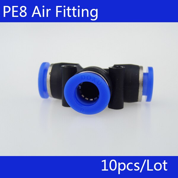 PE8 10Pcs Pneumatic 8mm to 8mm T Shaped Quick Fitting Connector