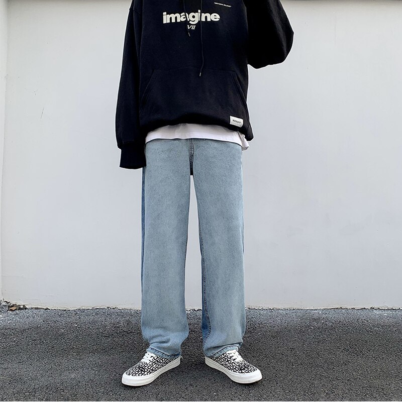 Jeans Men Patchwork Chic Baggy Denim Trousers Leisure Cool Harajuku High Street Streetwear Mopping Plus Size S-3XL Ins