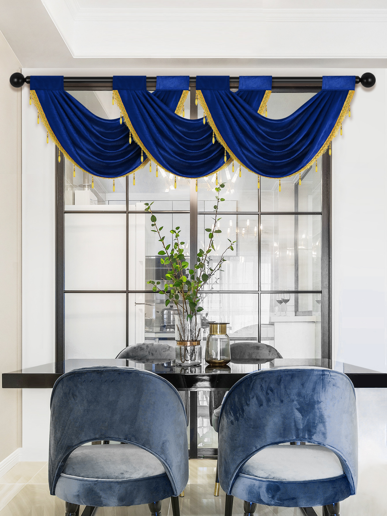 Cantonnière de rideau de fenêtre de Style européen de luxe, 1 pièce, pour salon, poche de tige, cantonnière moderne avec bord de perle de gagner, décor dow