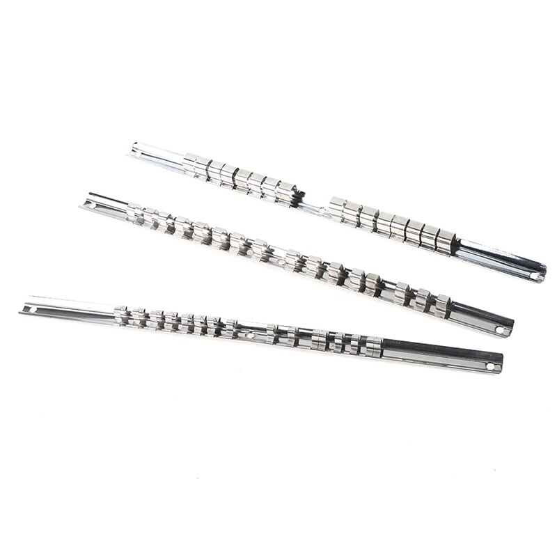 Stainless Steel Socket Rack Holder 1/4 3/8 1/2 Inch With 16 Clips Rail Tool Organizer Storage For Home Industrial Garage