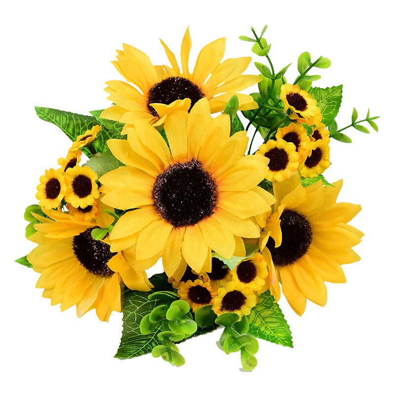 7 grener/bukett gul silke solsikke bukett vakker kunstig blomst tusenfryd hode til bryllup bursdagsfest hjemme hage deco: Default Title