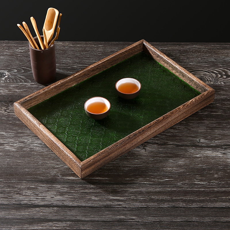 Retro Begonie Blume Tablett Rechteckige Platte Haushalt Holz Dessert Platte Tee Platte Glas Platte Wohnzimmer Desktop Dekoration