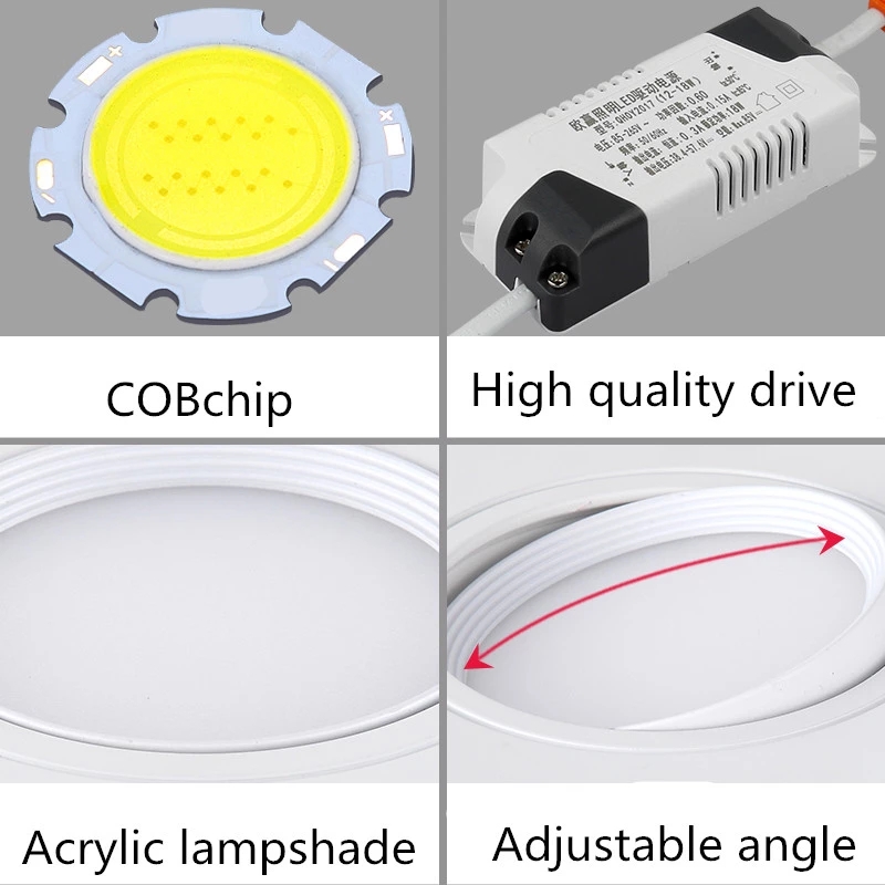 Glossy Square Recessed White Black LED Ceiling Light Dimmable LED COB7W 10W 14W 20W Decor AC85-265V