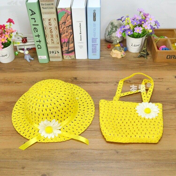 1 Straw Hat + 1 Bag Grote Rand Zomer Reis Stro Hoeden Zonnebrandcrème Roll-Up Zon Strand Hoeden Chapeu feminino Voor Kinderen 1-4 Y