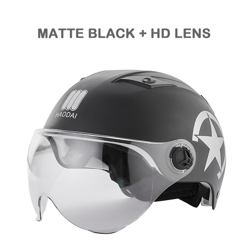 GOPLUS moto casques cyclisme vélo électrique casque Motocross demi casque lentille visières hommes femmes Scooter moto casque: black hd