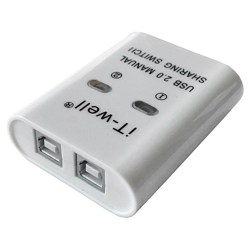 Het-Goed Usb Printer Delen Apparaat, 2 In 1 Out Printer Delen Apparaat, 2-Port Manual Kvm Switching Splitter Hub Converter: White