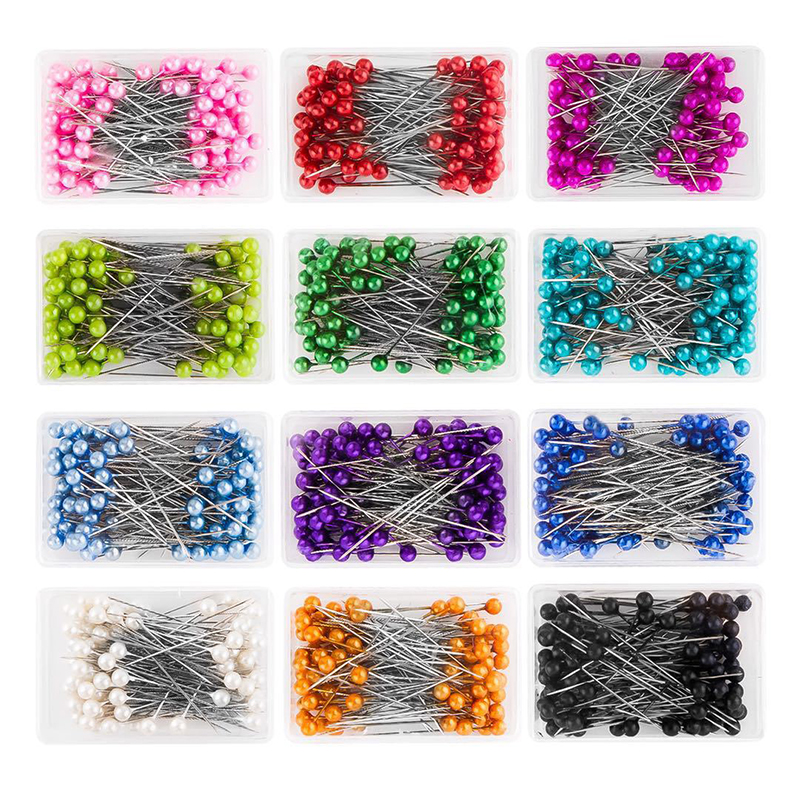 100Pcs/Box 40mm Colorful Round Pearl Head Needles Stitch Straight Push Sewing Pins For Dressmaking DIY Sewing Tools Positioning