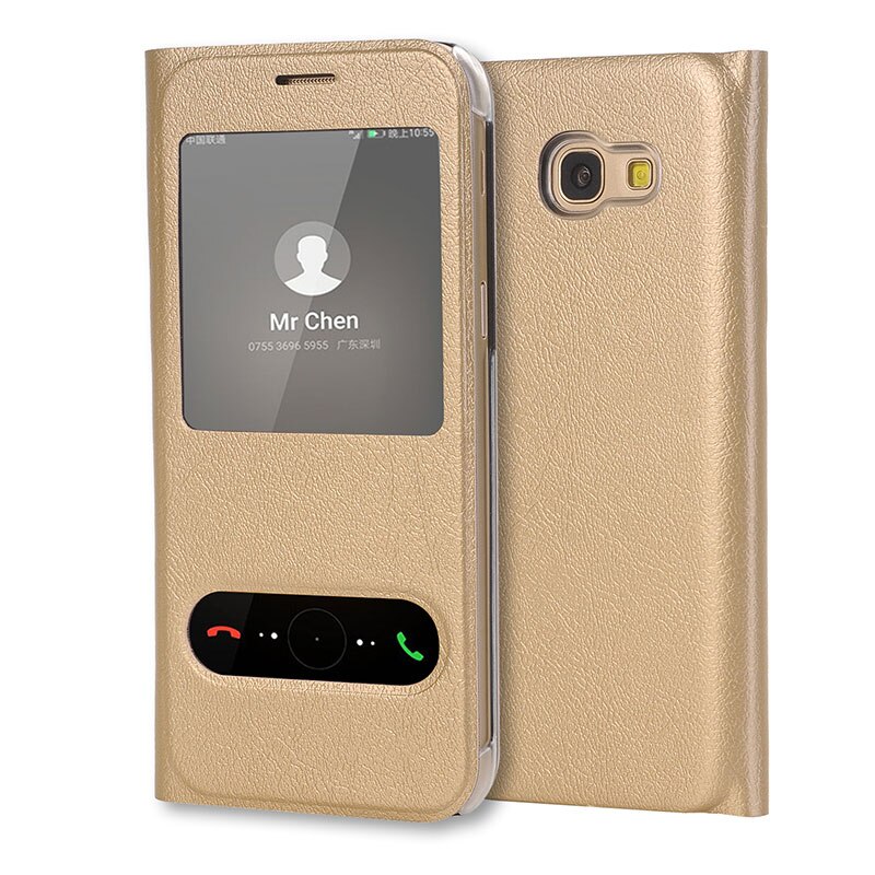 Flip Cover Leather Phone Case For Samsung Galaxy A7 A5 A3 A 3 5 7 SM A320F A520F A720F SM-A720F SM-A520F SM-A320F DS Wallet: For Galaxy A3 2017 / Gold